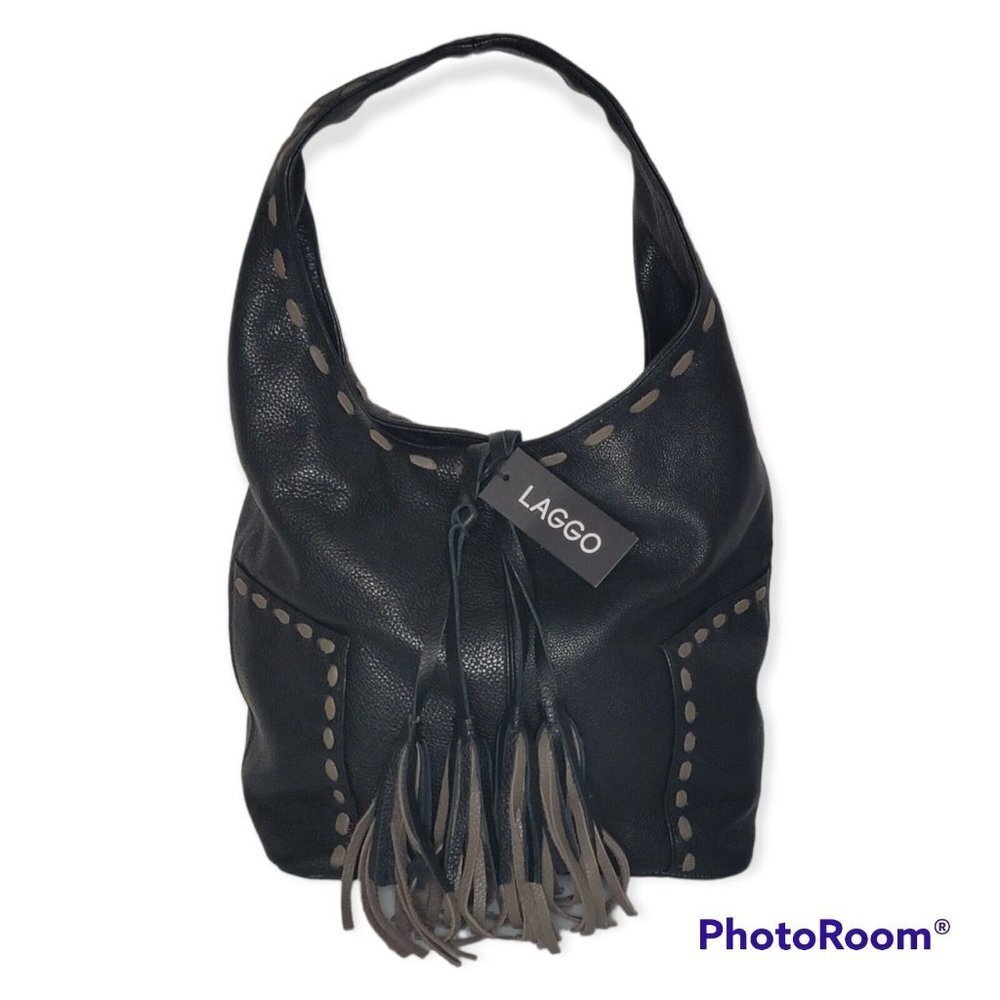 Laggo Havana Black Whipstich Hobo Style Bag NWT